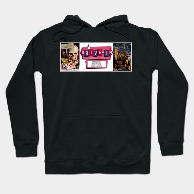 Drive-In Double Feature - Screaming Skull & House on Haunted Hill Hoodie by Starbase79